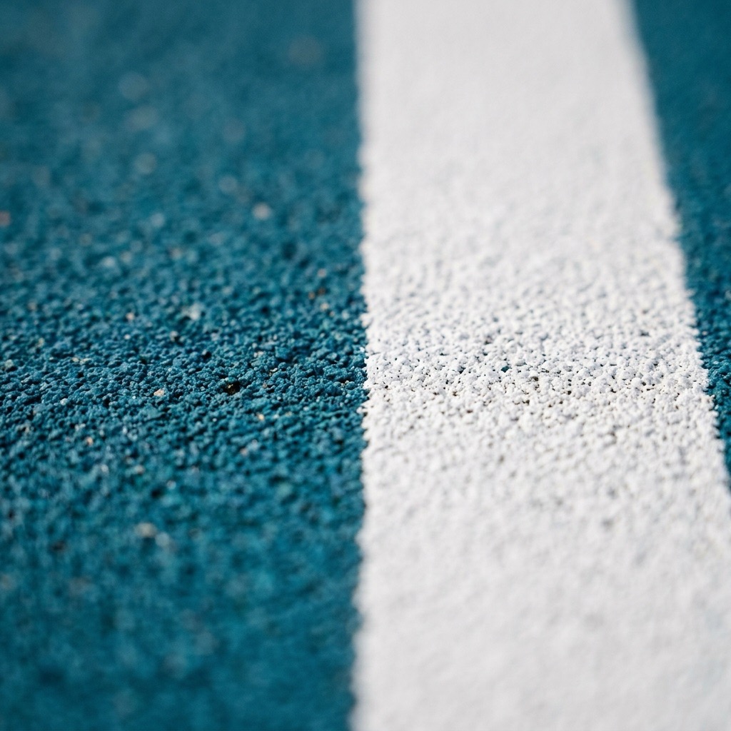 Close-up of a finished pickleball court surface and line striping