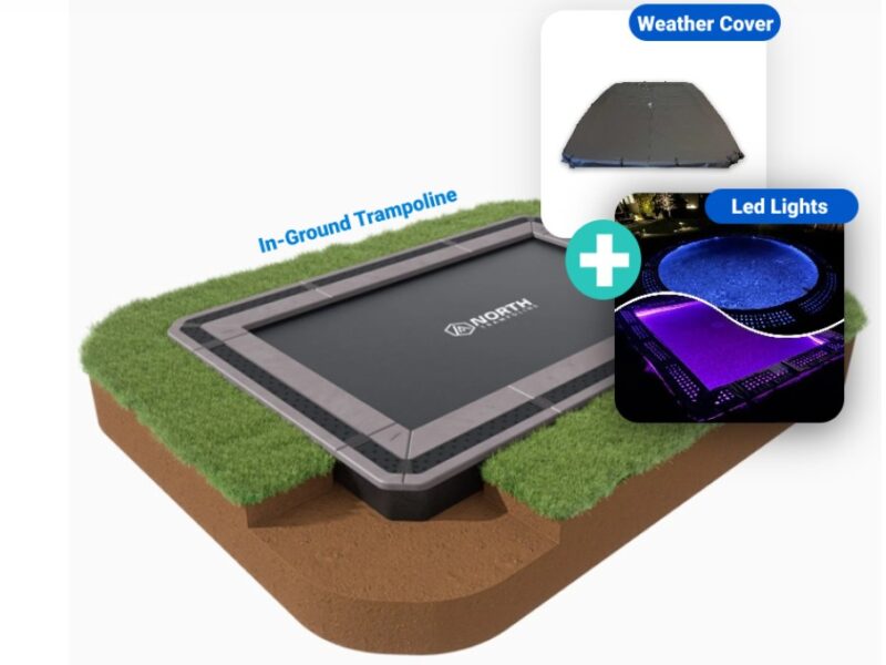 12ft x 8ft North Inground Trampoline Bundle With LED kit and weather cover