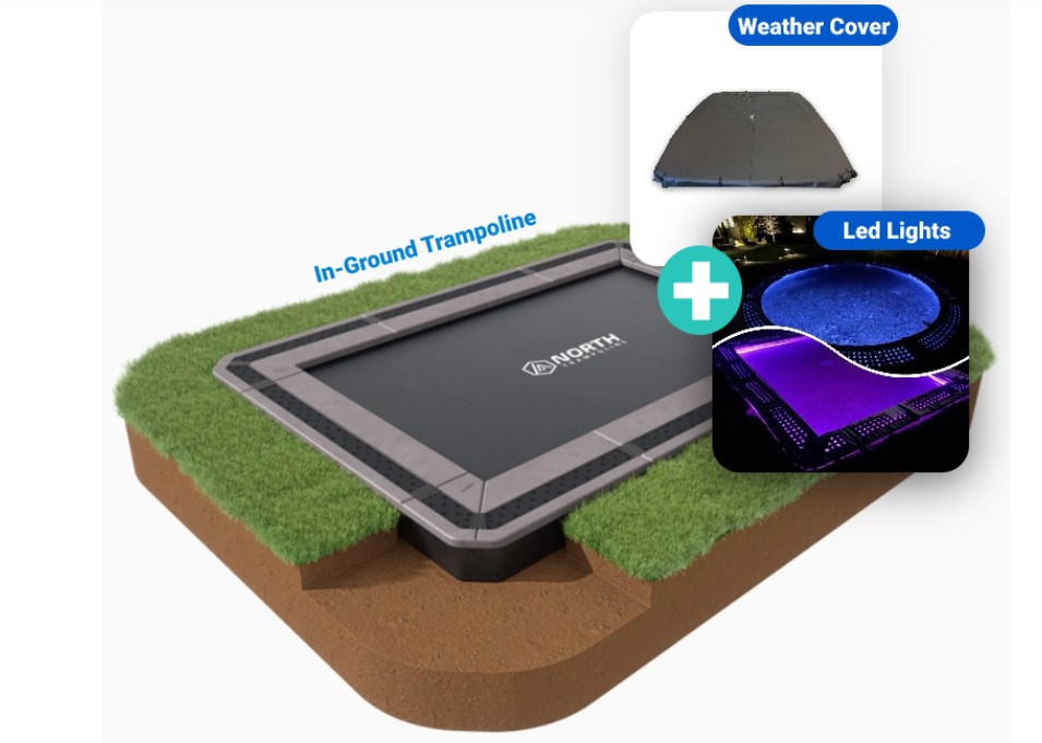 12ft x 8ft North Inground Trampoline Bundle With LED kit and weather cover