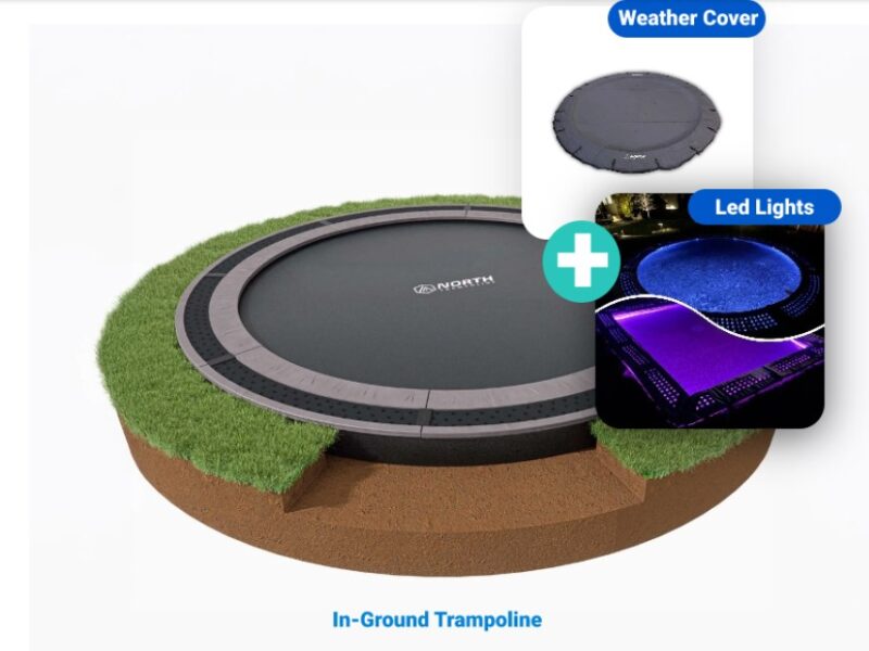 14ft Round North Inground Trampoline Kit Bundle With LED kit and weather cover