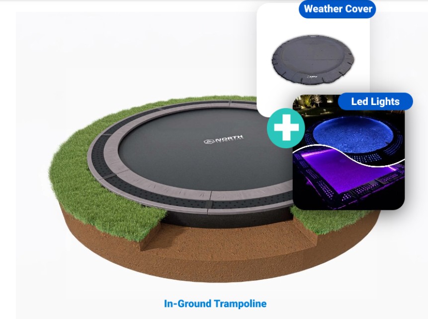 14ft Round North Inground Trampoline Kit Bundle With LED kit and weather cover