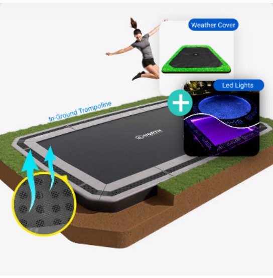 15ft x 10ft (Double Vented) North In-Ground Trampoline Bundle With LED kit and weather cover