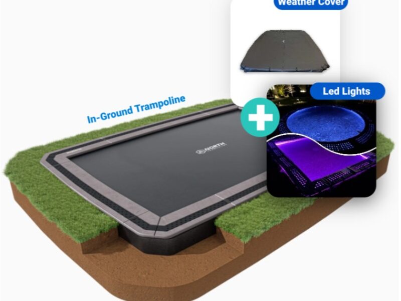 17ft x 12ft North Inground Trampoline Bundle With LED kit and weather cover