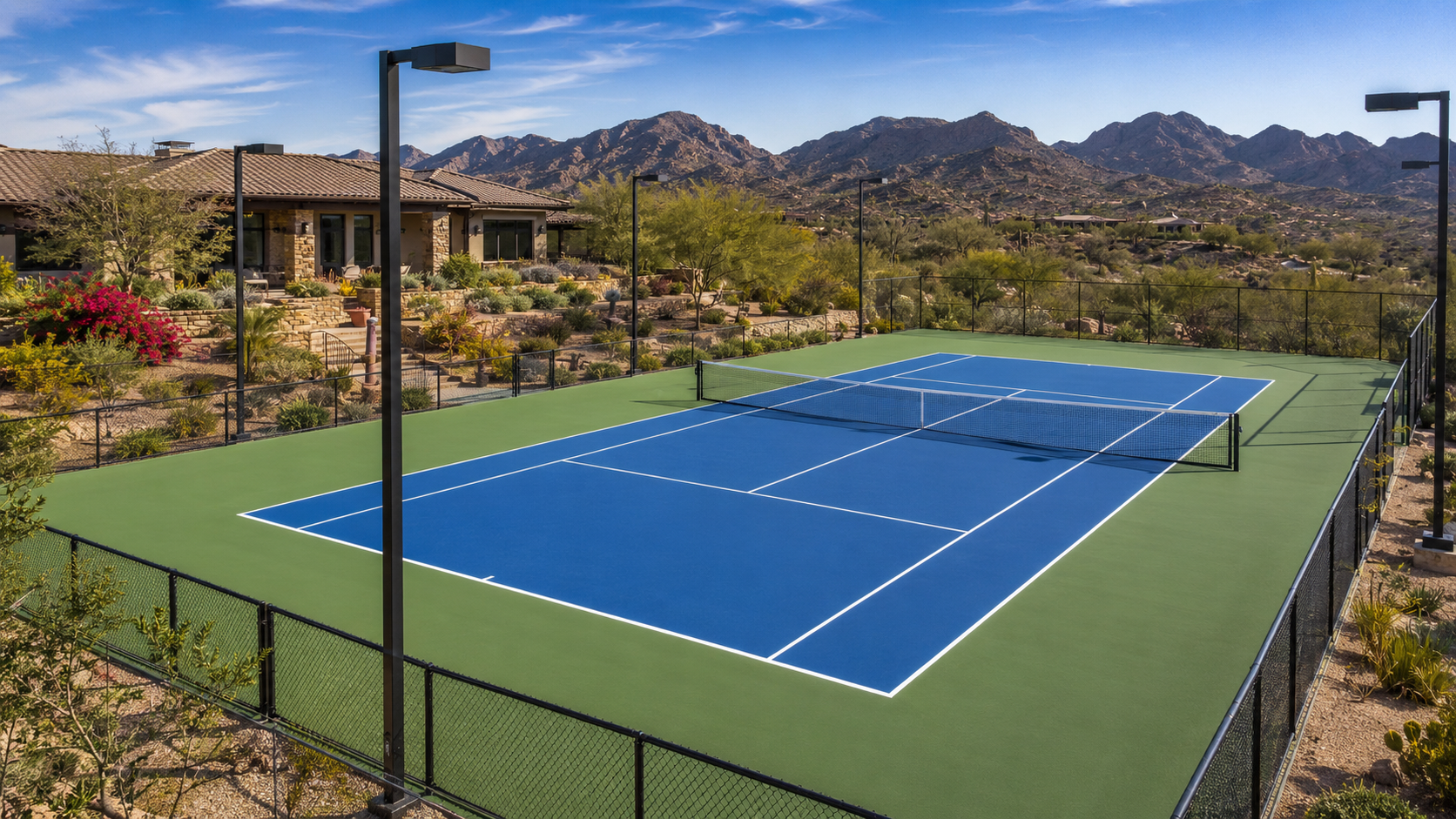 Precise line marking on a newly built pickleball court
