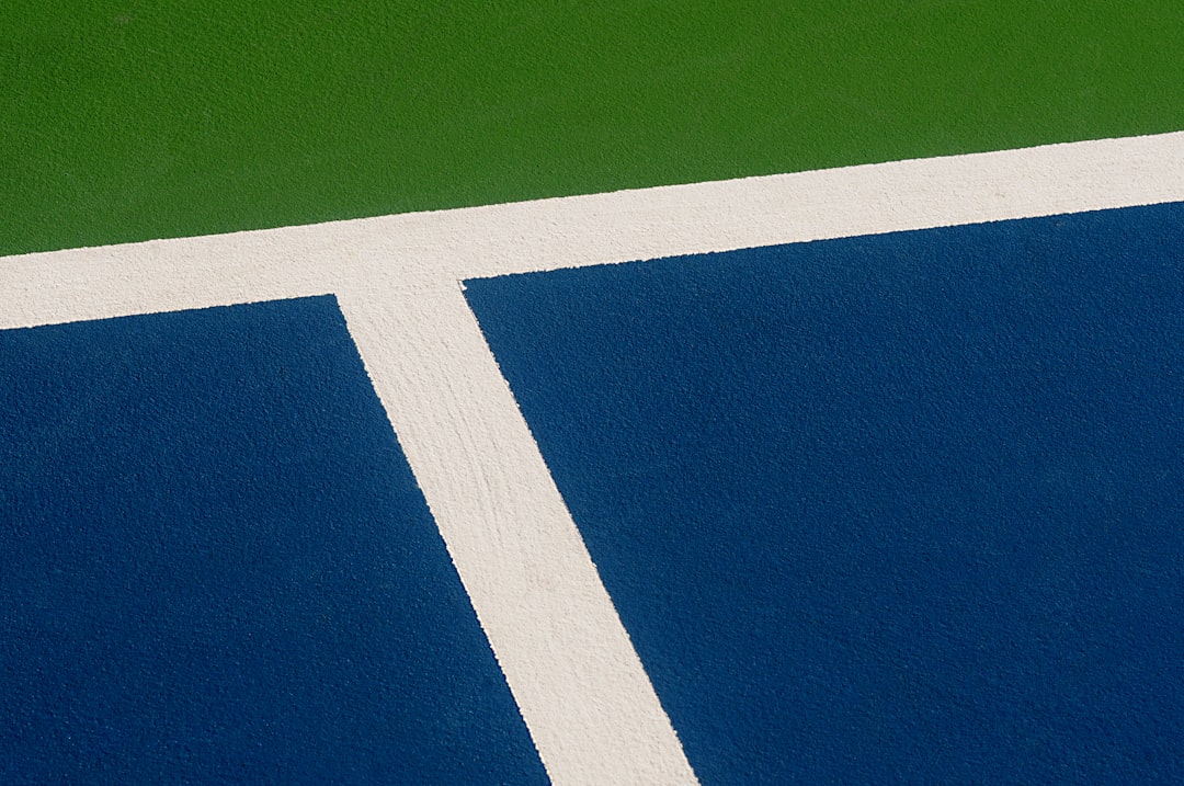 Combination basketball and pickleball court with hoop and dual-sport striping