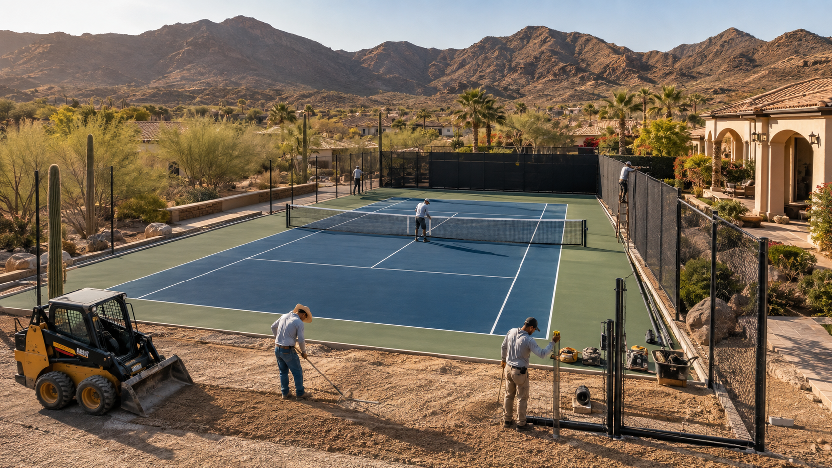 Applying sport surface coating to a new pickleball court