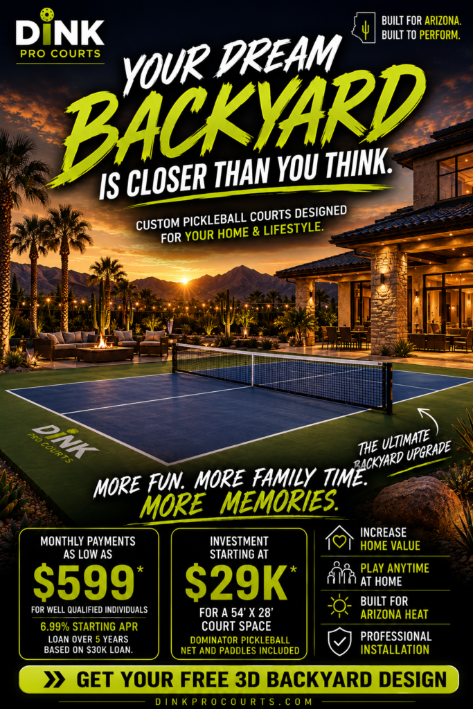 Dink Pro Courts financing - your dream backyard pickleball court, monthly payments as low as $599, courts starting at $29K