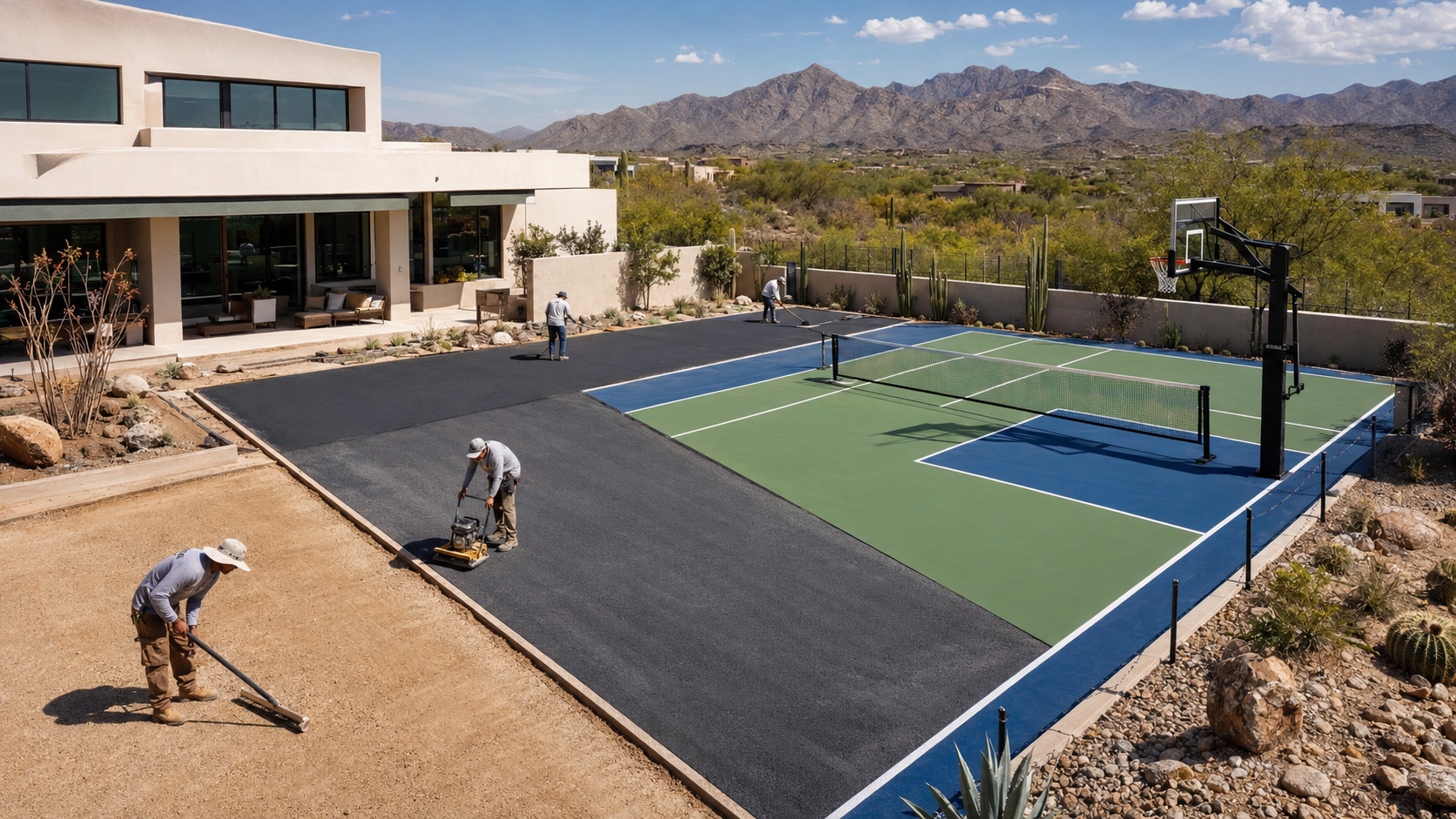 New pickleball court construction from the ground up in Arizona