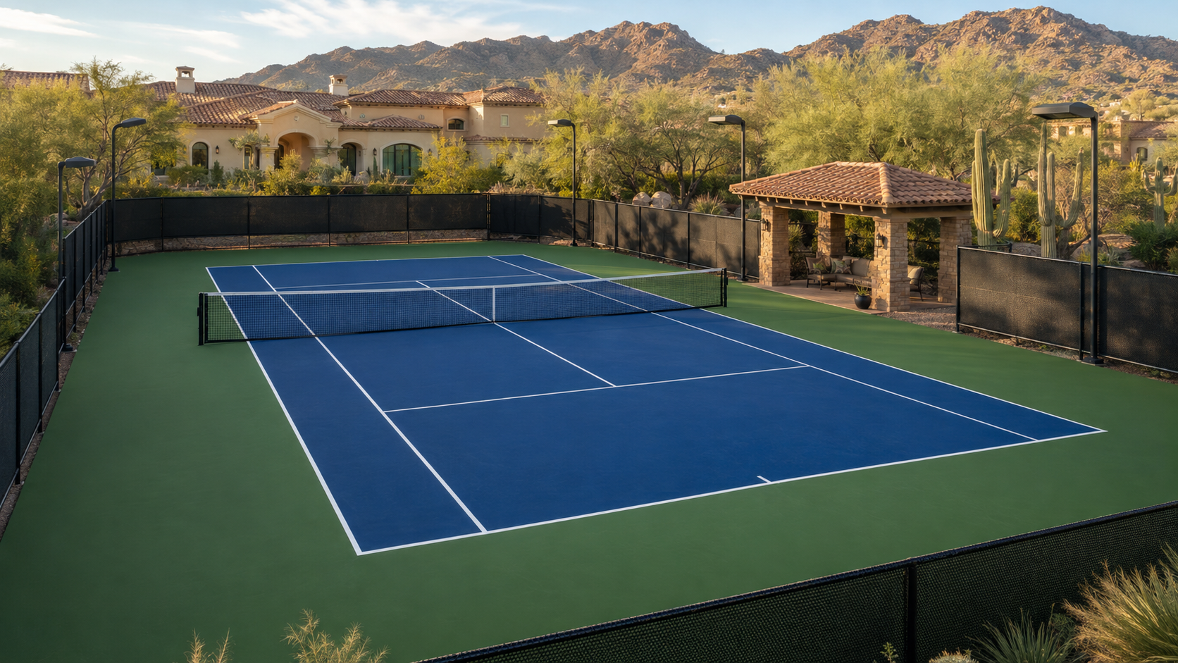 Construction crew preparing a basketball court foundation in Arizona