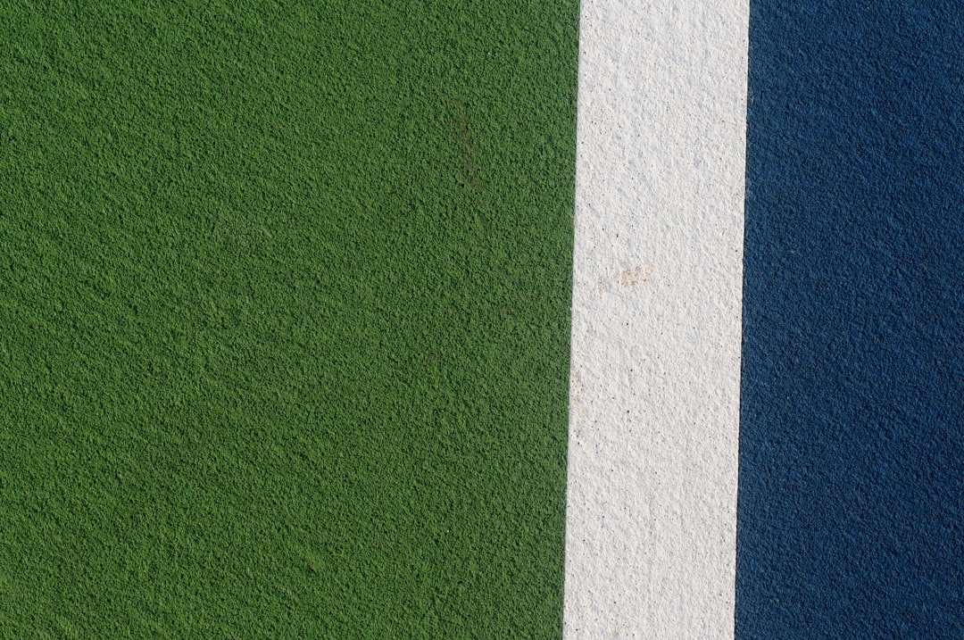 Close-up detail of contrasting pickleball court surface colors and kitchen zone