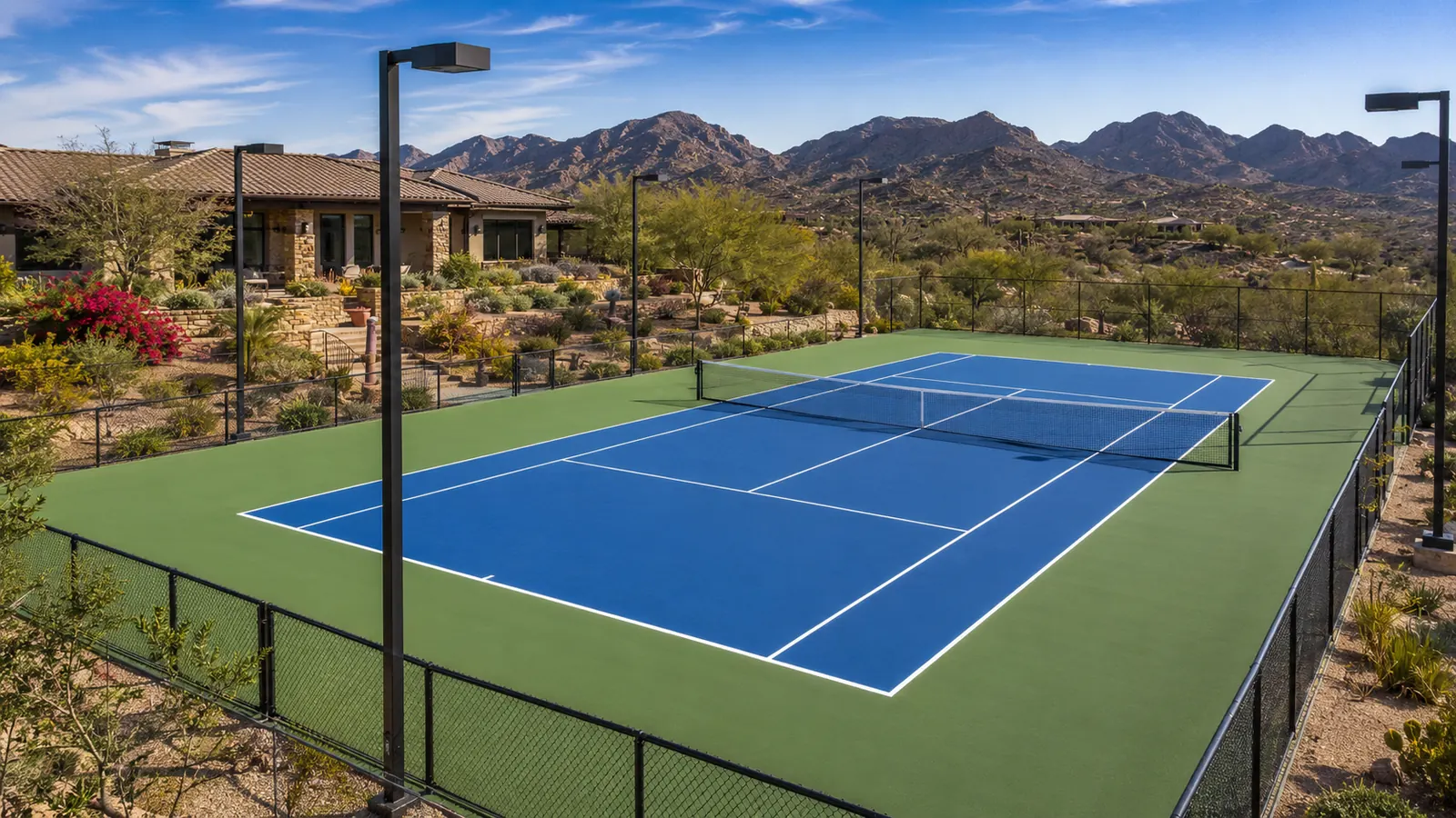 Precise line marking on a newly built pickleball court