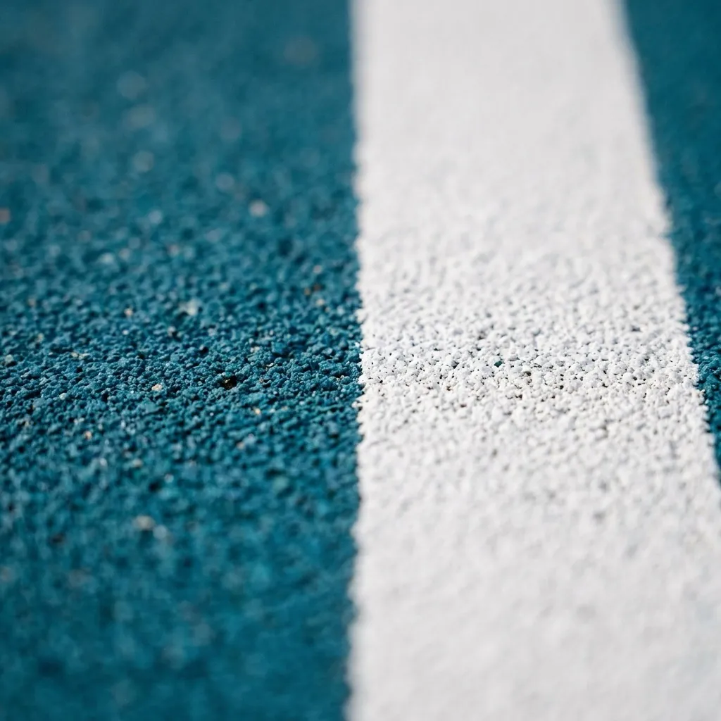 Close-up of a finished pickleball court surface and line striping
