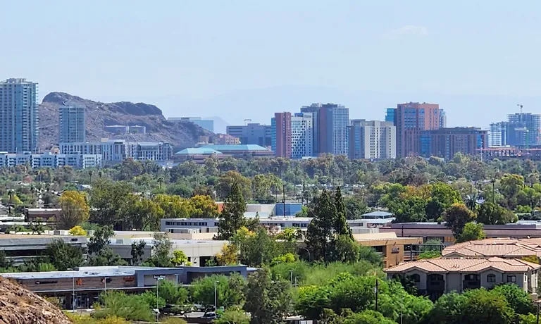 Tempe, Arizona skyline and neighborhoods seen from the buttes